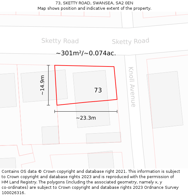 73, SKETTY ROAD, SWANSEA, SA2 0EN: Plot and title map