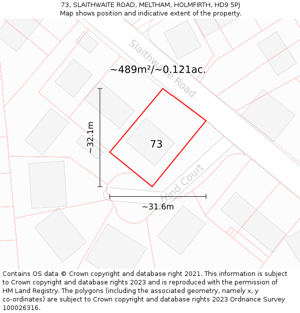 73, SLAITHWAITE ROAD, MELTHAM, HOLMFIRTH, HD9 5PJ: Plot and title map
