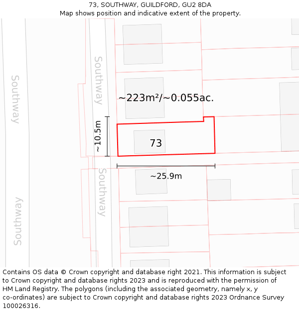 73, SOUTHWAY, GUILDFORD, GU2 8DA: Plot and title map