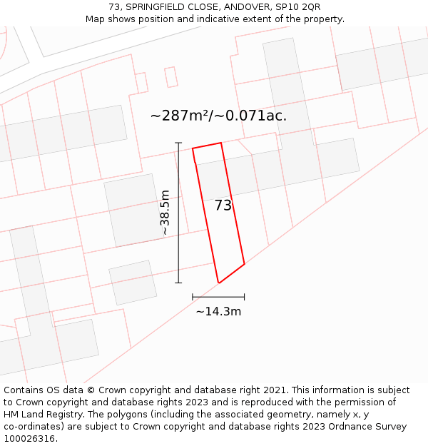 73, SPRINGFIELD CLOSE, ANDOVER, SP10 2QR: Plot and title map