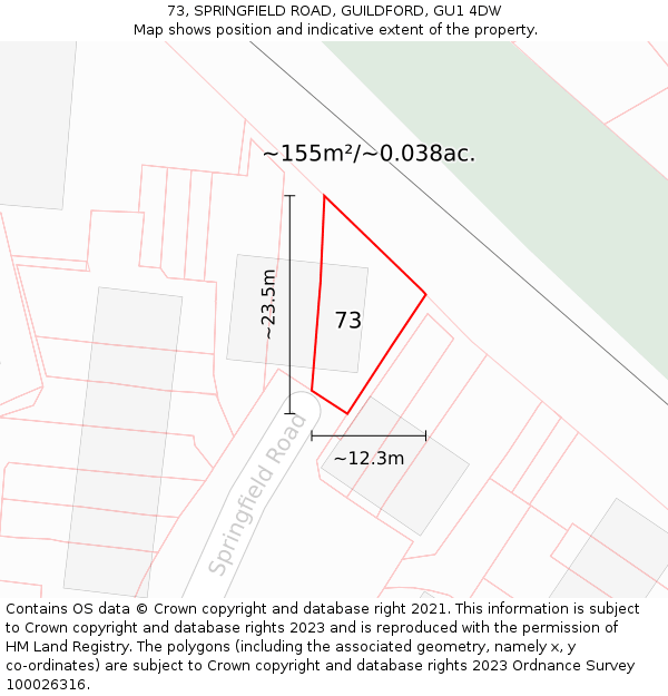 73, SPRINGFIELD ROAD, GUILDFORD, GU1 4DW: Plot and title map