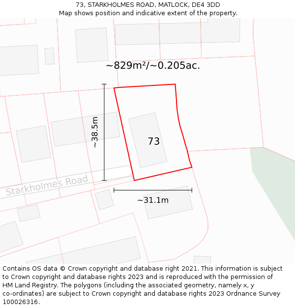 73, STARKHOLMES ROAD, MATLOCK, DE4 3DD: Plot and title map