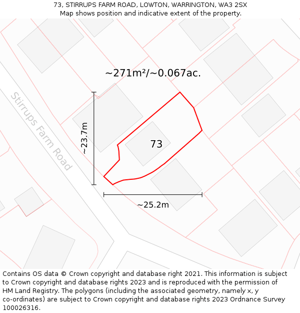 73, STIRRUPS FARM ROAD, LOWTON, WARRINGTON, WA3 2SX: Plot and title map