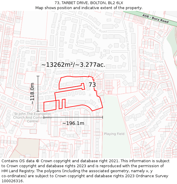 73, TARBET DRIVE, BOLTON, BL2 6LX: Plot and title map