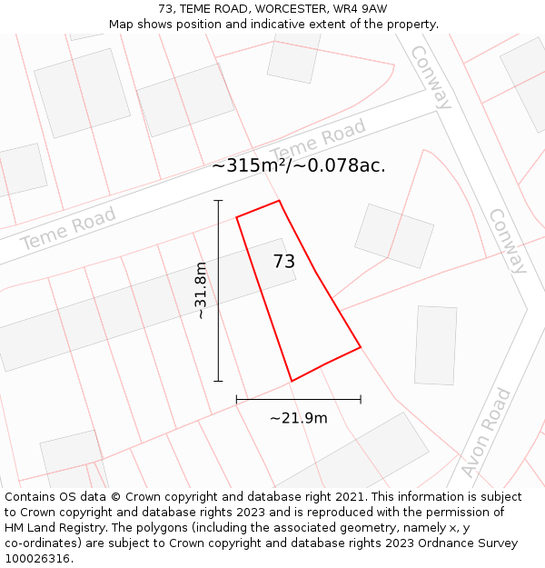 73, TEME ROAD, WORCESTER, WR4 9AW: Plot and title map