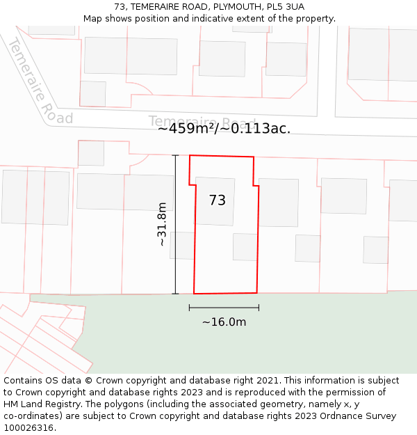 73, TEMERAIRE ROAD, PLYMOUTH, PL5 3UA: Plot and title map