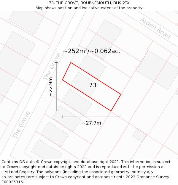 73, THE GROVE, BOURNEMOUTH, BH9 2TX: Plot and title map