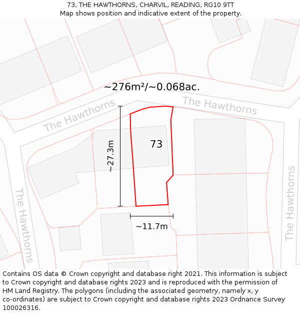 73, THE HAWTHORNS, CHARVIL, READING, RG10 9TT: Plot and title map