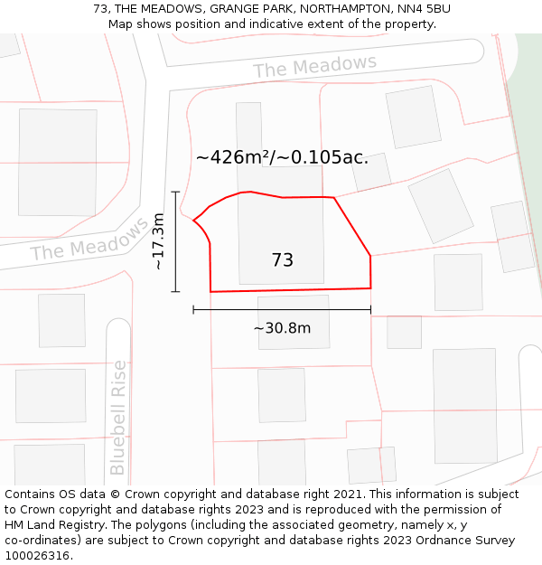 73, THE MEADOWS, GRANGE PARK, NORTHAMPTON, NN4 5BU: Plot and title map