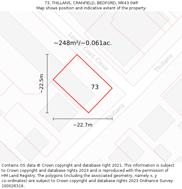 73, THILLANS, CRANFIELD, BEDFORD, MK43 0WP: Plot and title map