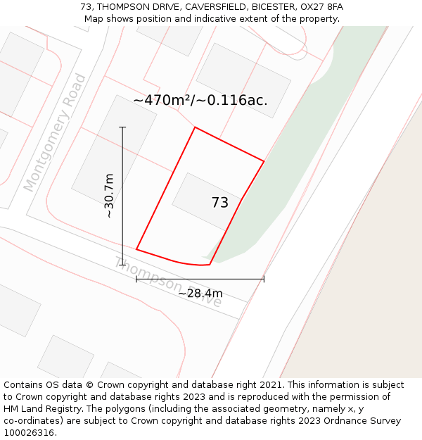 73, THOMPSON DRIVE, CAVERSFIELD, BICESTER, OX27 8FA: Plot and title map