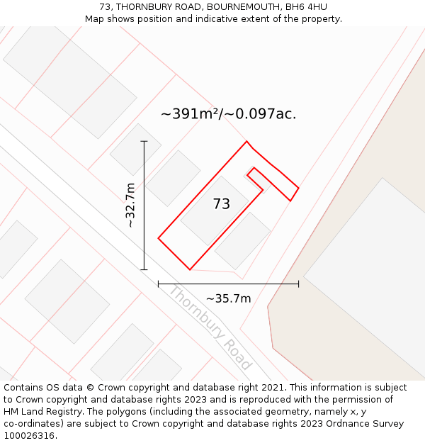 73, THORNBURY ROAD, BOURNEMOUTH, BH6 4HU: Plot and title map