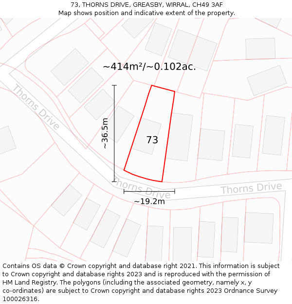 73, THORNS DRIVE, GREASBY, WIRRAL, CH49 3AF: Plot and title map