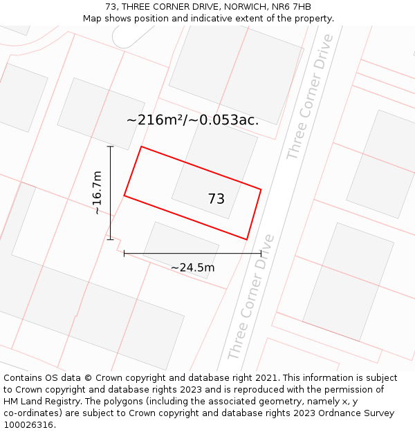 73, THREE CORNER DRIVE, NORWICH, NR6 7HB: Plot and title map