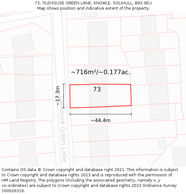 73, TILEHOUSE GREEN LANE, KNOWLE, SOLIHULL, B93 9EU: Plot and title map