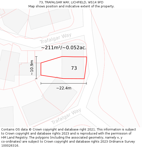 73, TRAFALGAR WAY, LICHFIELD, WS14 9FD: Plot and title map