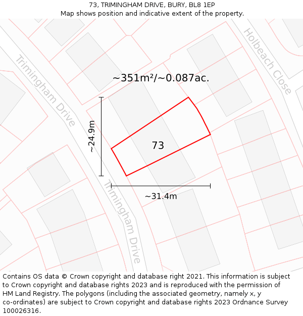 73, TRIMINGHAM DRIVE, BURY, BL8 1EP: Plot and title map