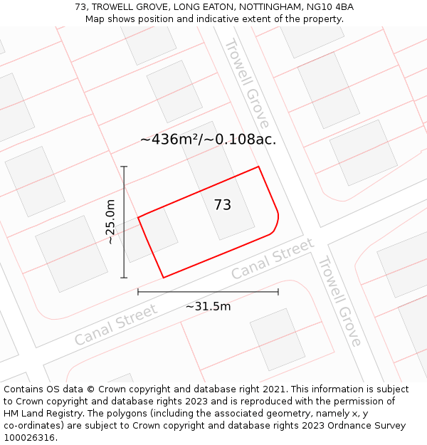 73, TROWELL GROVE, LONG EATON, NOTTINGHAM, NG10 4BA: Plot and title map