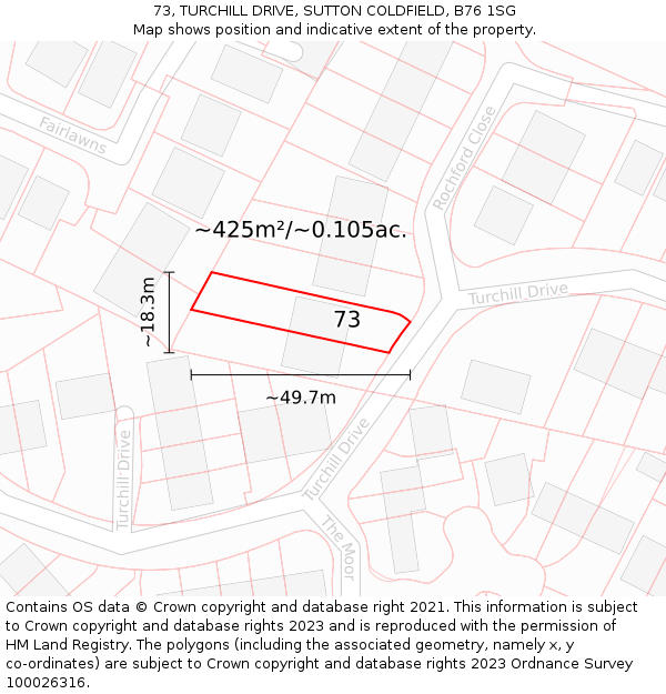 73, TURCHILL DRIVE, SUTTON COLDFIELD, B76 1SG: Plot and title map