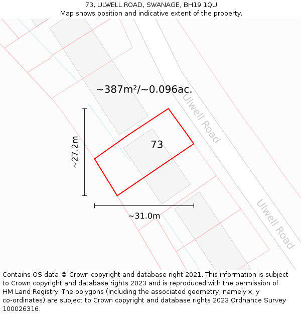 73, ULWELL ROAD, SWANAGE, BH19 1QU: Plot and title map