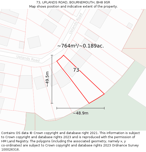 73, UPLANDS ROAD, BOURNEMOUTH, BH8 9SR: Plot and title map