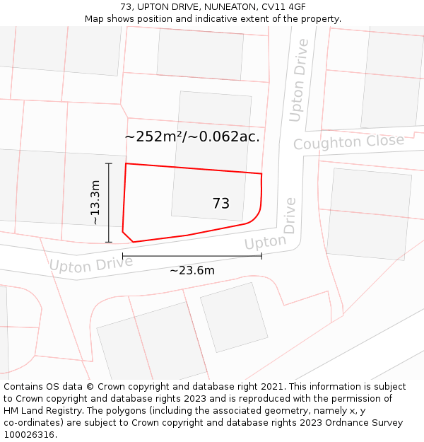 73, UPTON DRIVE, NUNEATON, CV11 4GF: Plot and title map