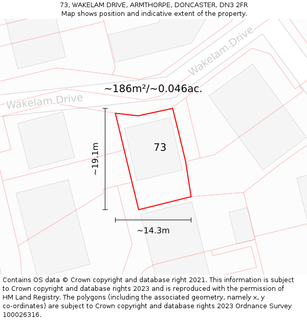 73, WAKELAM DRIVE, ARMTHORPE, DONCASTER, DN3 2FR: Plot and title map