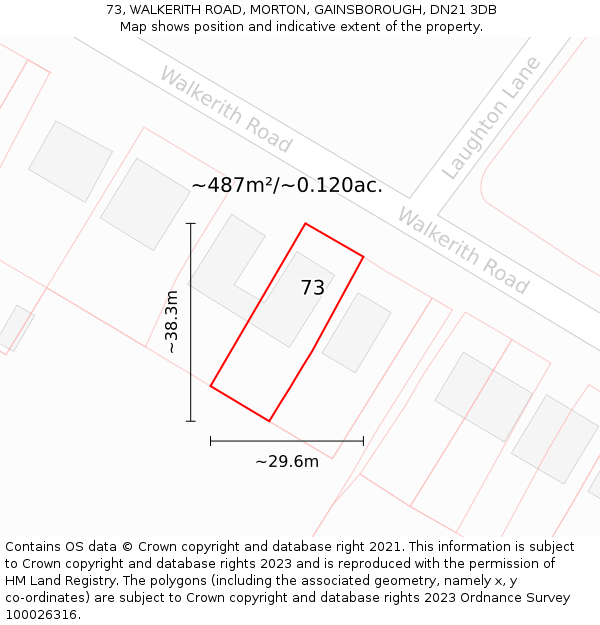 73, WALKERITH ROAD, MORTON, GAINSBOROUGH, DN21 3DB: Plot and title map