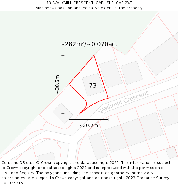 73, WALKMILL CRESCENT, CARLISLE, CA1 2WF: Plot and title map