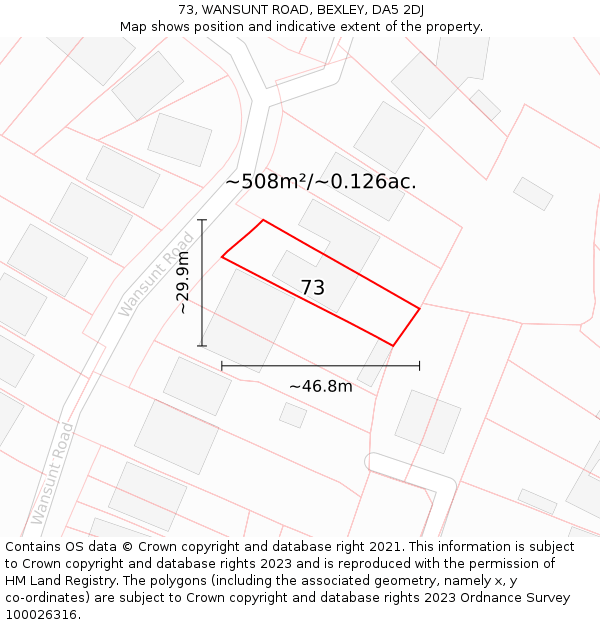 73, WANSUNT ROAD, BEXLEY, DA5 2DJ: Plot and title map