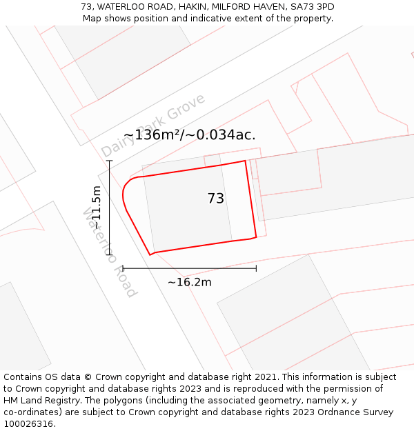 73, WATERLOO ROAD, HAKIN, MILFORD HAVEN, SA73 3PD: Plot and title map