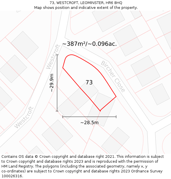 73, WESTCROFT, LEOMINSTER, HR6 8HQ: Plot and title map