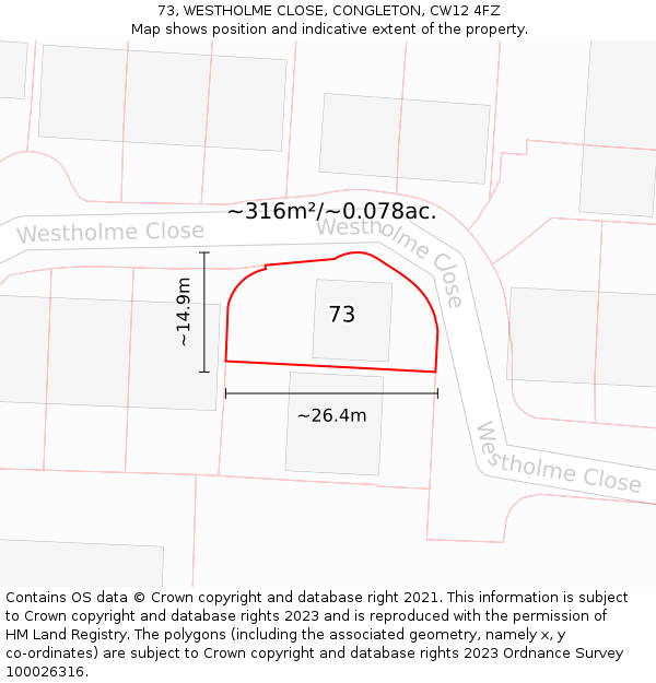73, WESTHOLME CLOSE, CONGLETON, CW12 4FZ: Plot and title map