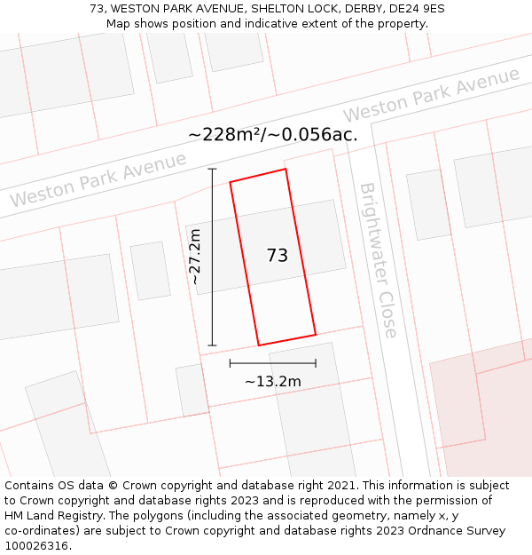 73, WESTON PARK AVENUE, SHELTON LOCK, DERBY, DE24 9ES: Plot and title map
