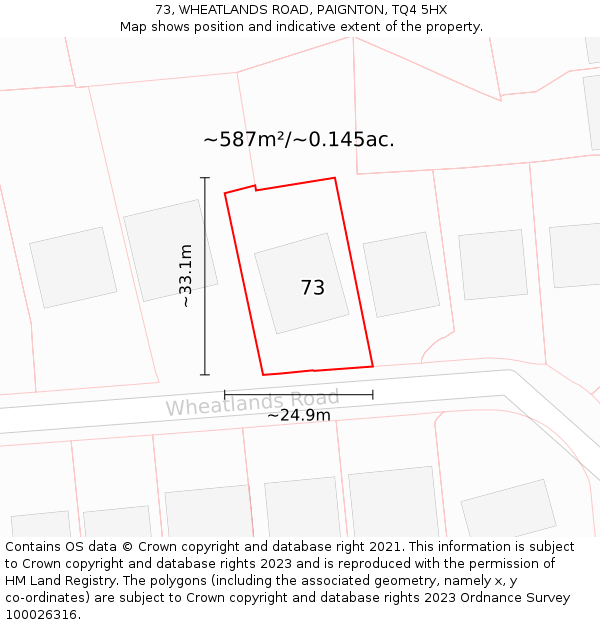 73, WHEATLANDS ROAD, PAIGNTON, TQ4 5HX: Plot and title map