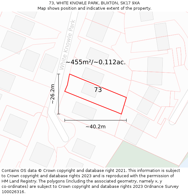 73, WHITE KNOWLE PARK, BUXTON, SK17 9XA: Plot and title map