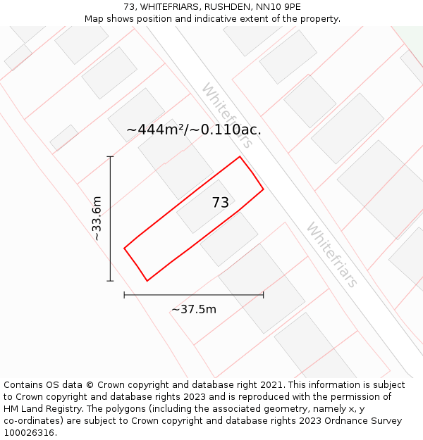 73, WHITEFRIARS, RUSHDEN, NN10 9PE: Plot and title map