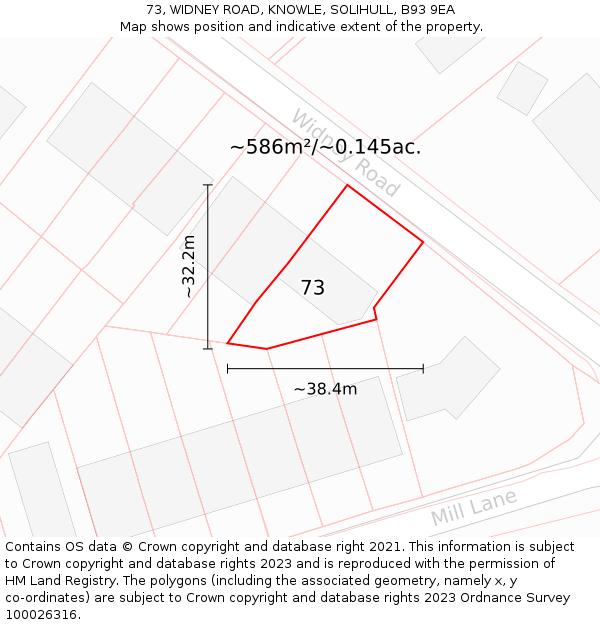 73, WIDNEY ROAD, KNOWLE, SOLIHULL, B93 9EA: Plot and title map