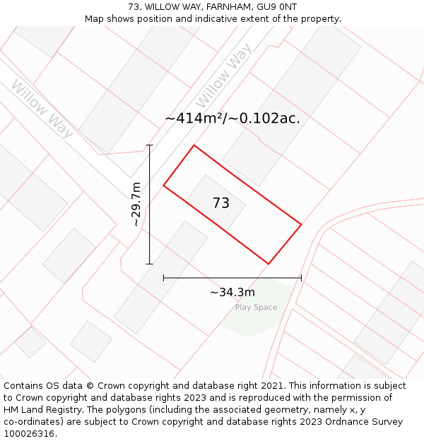 73, WILLOW WAY, FARNHAM, GU9 0NT: Plot and title map