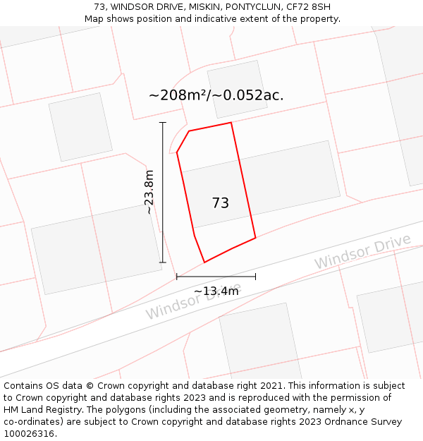 73, WINDSOR DRIVE, MISKIN, PONTYCLUN, CF72 8SH: Plot and title map