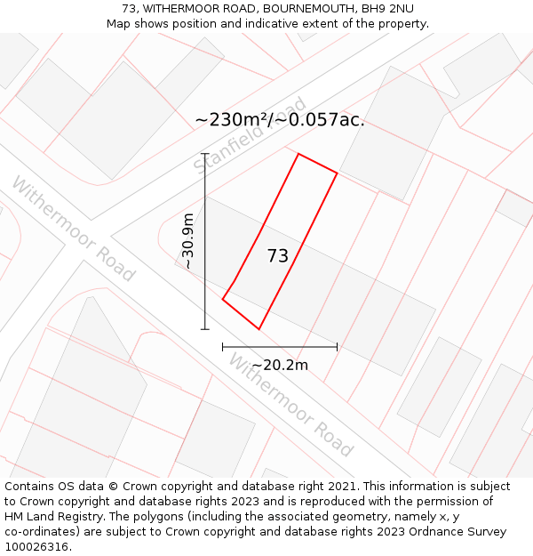 73, WITHERMOOR ROAD, BOURNEMOUTH, BH9 2NU: Plot and title map