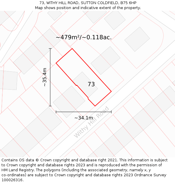 73, WITHY HILL ROAD, SUTTON COLDFIELD, B75 6HP: Plot and title map