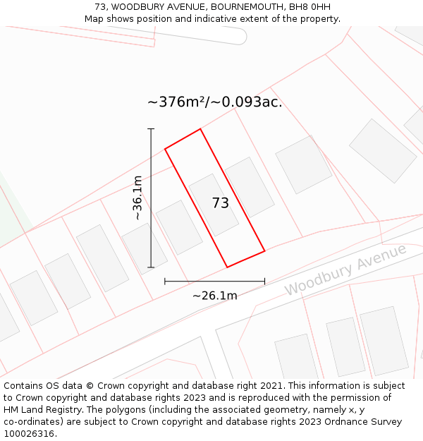 73, WOODBURY AVENUE, BOURNEMOUTH, BH8 0HH: Plot and title map