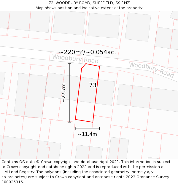 73, WOODBURY ROAD, SHEFFIELD, S9 1NZ: Plot and title map