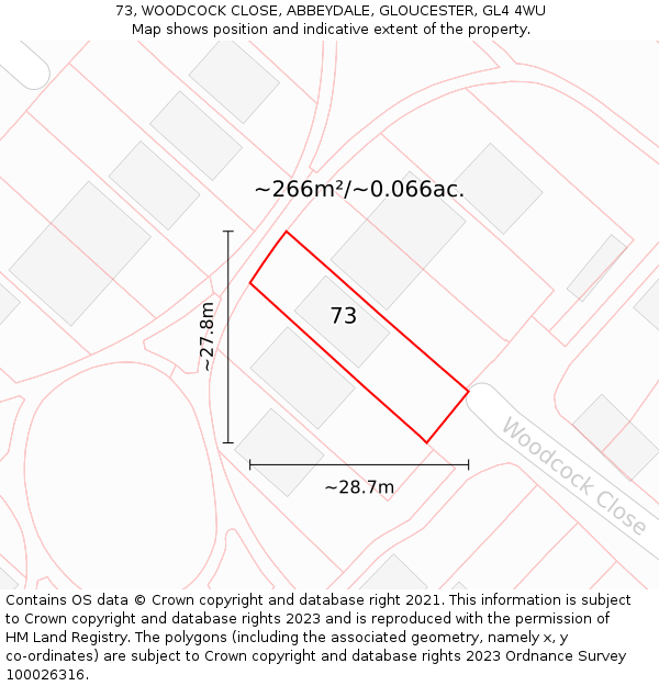 73, WOODCOCK CLOSE, ABBEYDALE, GLOUCESTER, GL4 4WU: Plot and title map