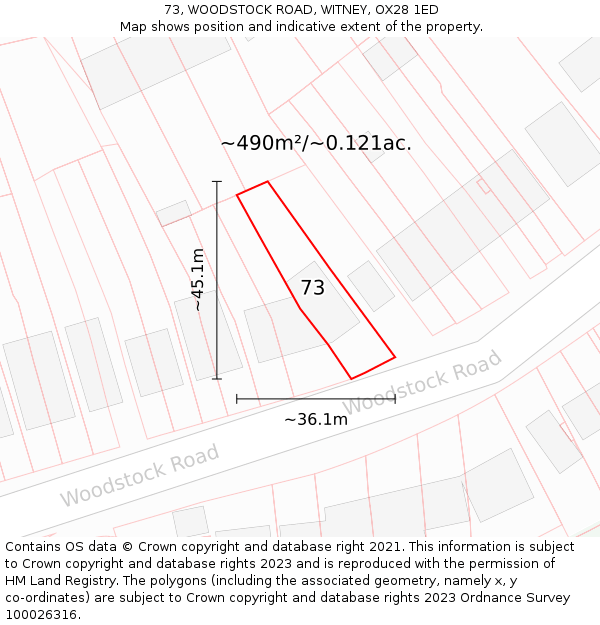 73, WOODSTOCK ROAD, WITNEY, OX28 1ED: Plot and title map