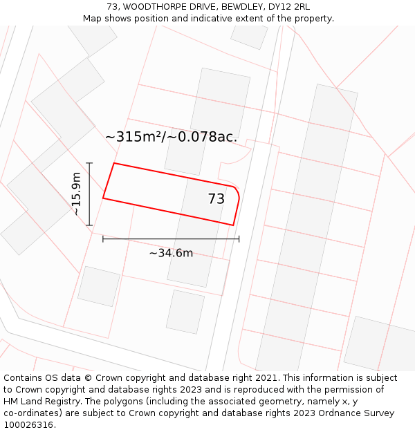73, WOODTHORPE DRIVE, BEWDLEY, DY12 2RL: Plot and title map