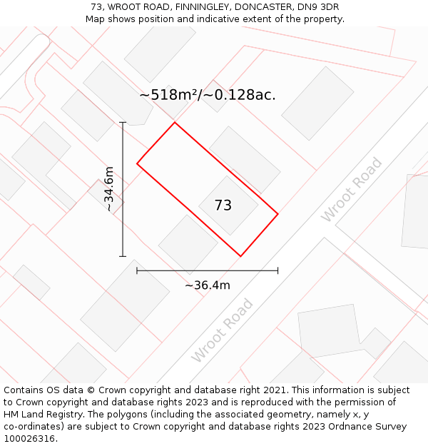 73, WROOT ROAD, FINNINGLEY, DONCASTER, DN9 3DR: Plot and title map