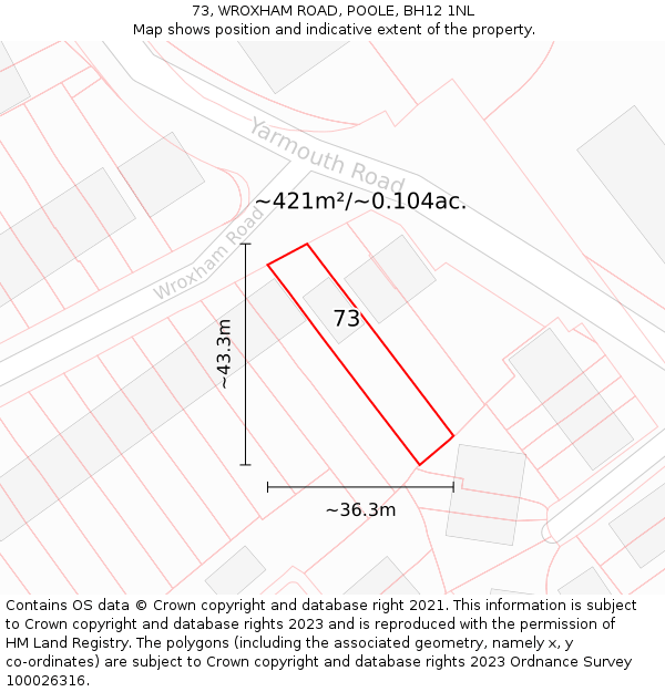73, WROXHAM ROAD, POOLE, BH12 1NL: Plot and title map