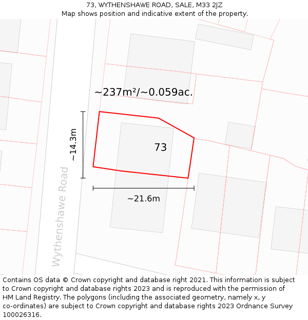 73, WYTHENSHAWE ROAD, SALE, M33 2JZ: Plot and title map